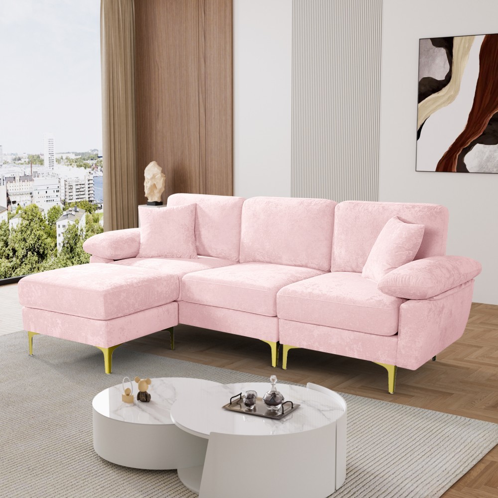 88.5" Deep Seat L-Shaped Sectional Sofa Couch Upholstered Velvet 3 Seat Sofa gallery