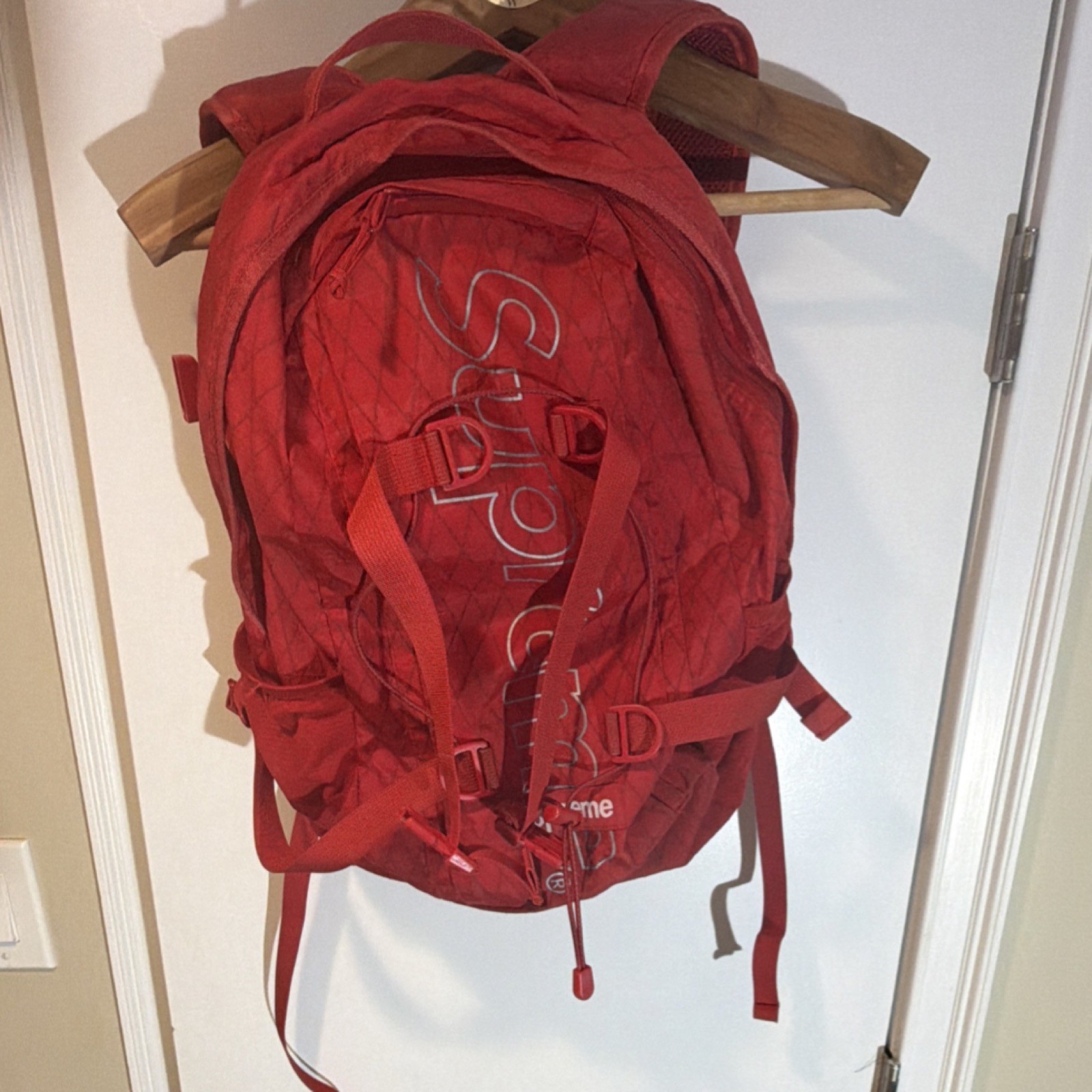 Supreme Red Backpack Nylon Zipper Lightweight Padded Adjustable Straps