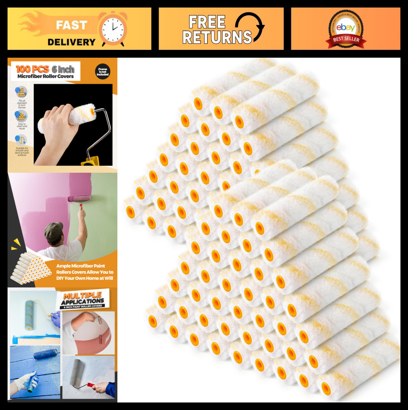 100 Pcs 6" Microfiber Paint Roller Refills - High Density Mini Covers for Walls gallery