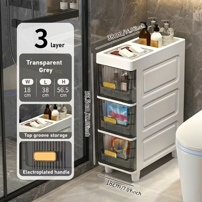 Deluxe Slim Storage Cabinet with Drawers - Durable Waterproof PP Material gallery
