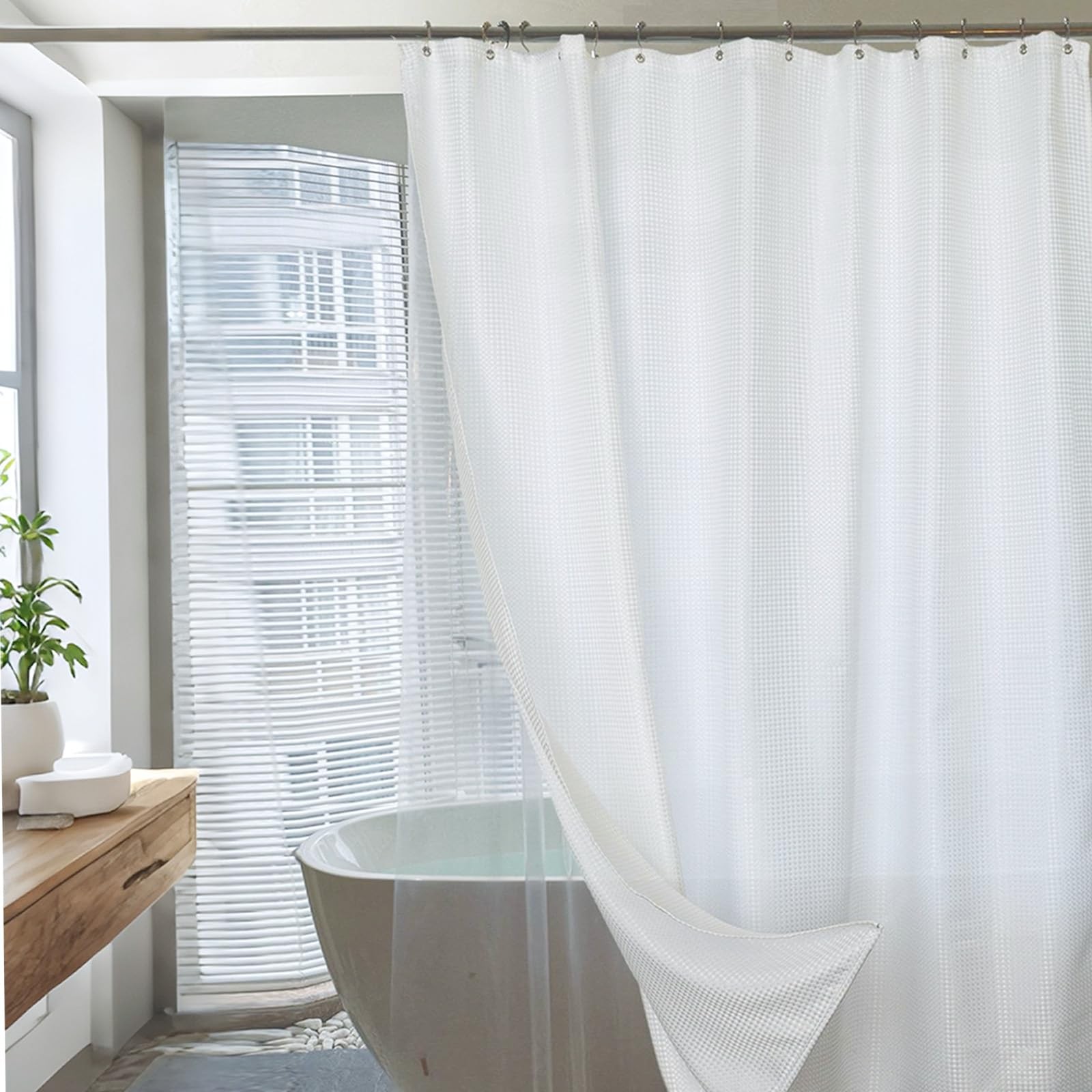 3 in 1 Waffle 75 Inch Long Shower Curtain and Liner Set with 12 Double Sided ... gallery