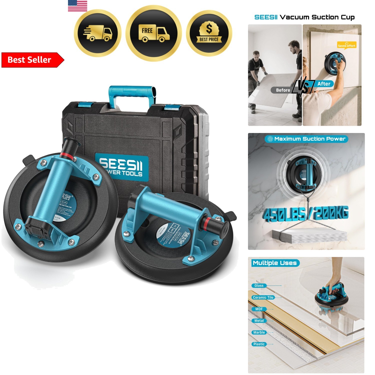 Suction Cups for Glass Lifting Heavy Duty Vacuum Lifter for Tiles Granite Met... gallery