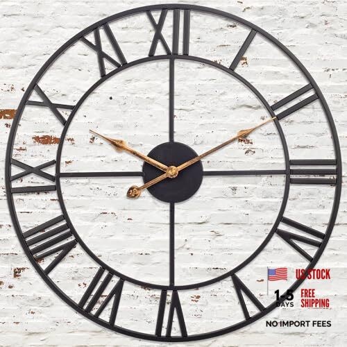 16 Inch Large Outdoor Wall Clock, Black Metal Modern Minimalist Battery gallery