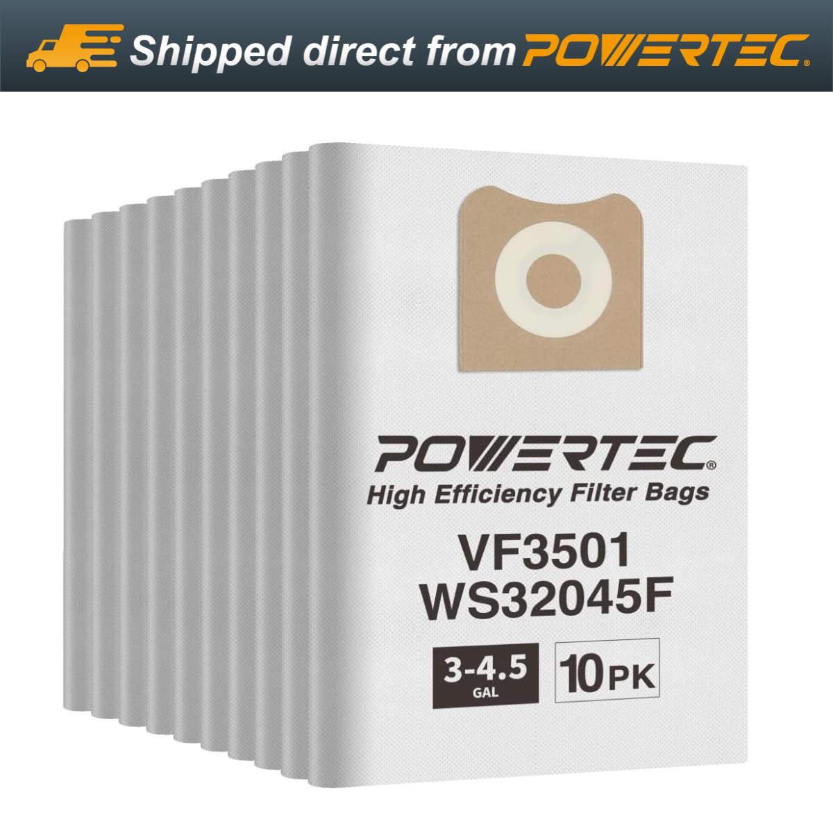 POWERTEC 75017-P2 High Efficiency Filter Bags for Ridgid Wet/Dry Vacuum VF3501 gallery