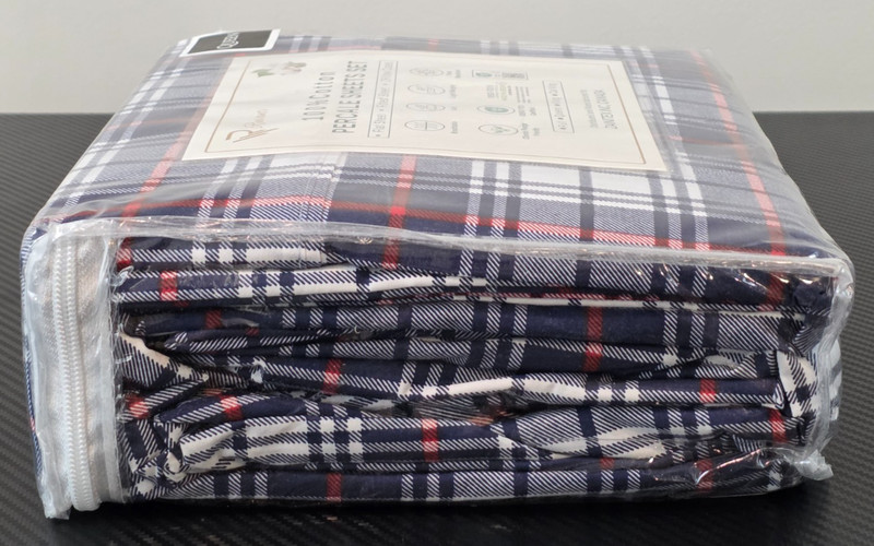 Ruvanti 100% Cotton Percale Sheets Set Queen Size 4 Piece Prussian Plaid gallery