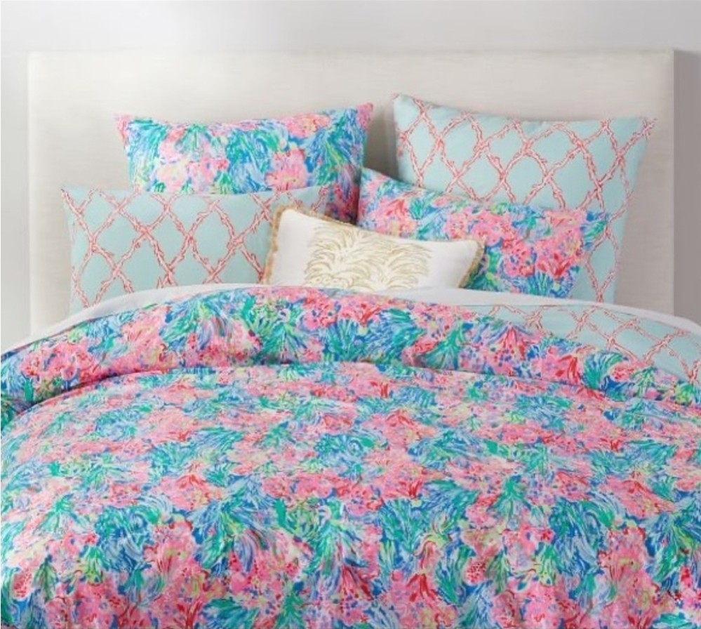 Pottery Barn Lilly Pulitzer Reversible Duvet fan sea pants deep dive FULL QUEEN gallery