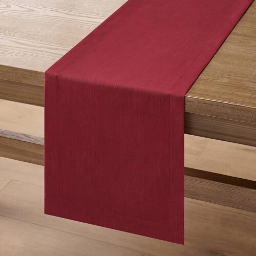 Linen Textured Border Table Runner, 14 x 48 Inch Farmhouse 14x48 Inch Red gallery
