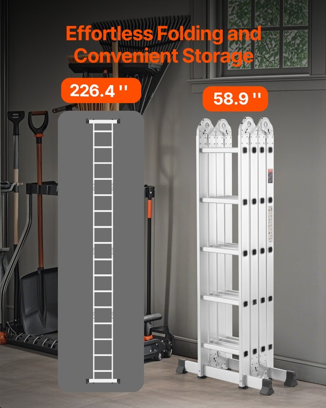 VEVOR Multi-Purpose Folding Ladder 7-in-1 5 Step 19ft Reach Height Metal gallery