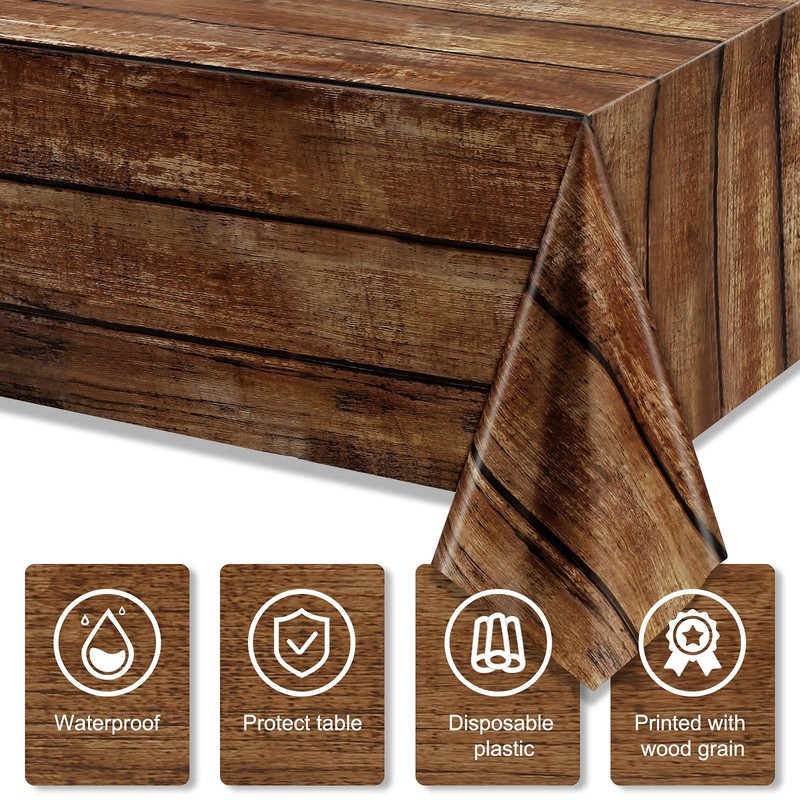 Brown Wood Grain Tablecloths Rustic Plastic Table Covers (3 Pcs,54 x 108 Inches) gallery