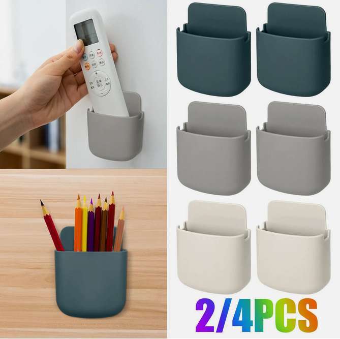 Wall Mounted Remote Control Holder Hole Free Pen Storage Box Hanging Organizer gallery
