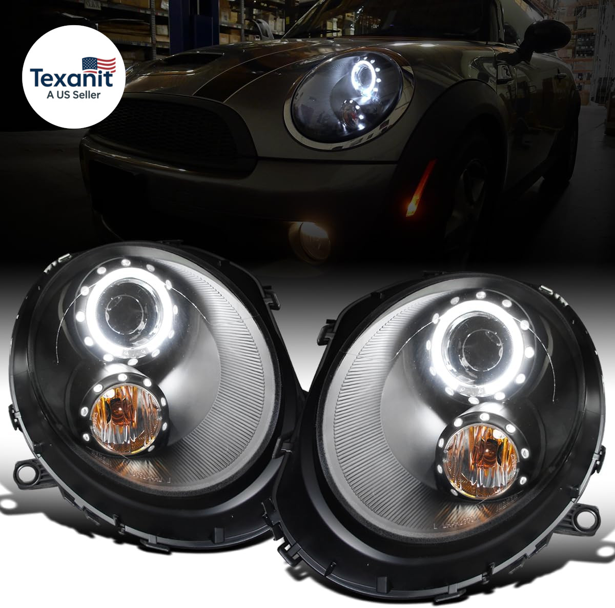 - Fits 2007-2015 Mini Cooper R55 R56 R57 R58 R59 Upgraded LED Halo Rim Projector gallery