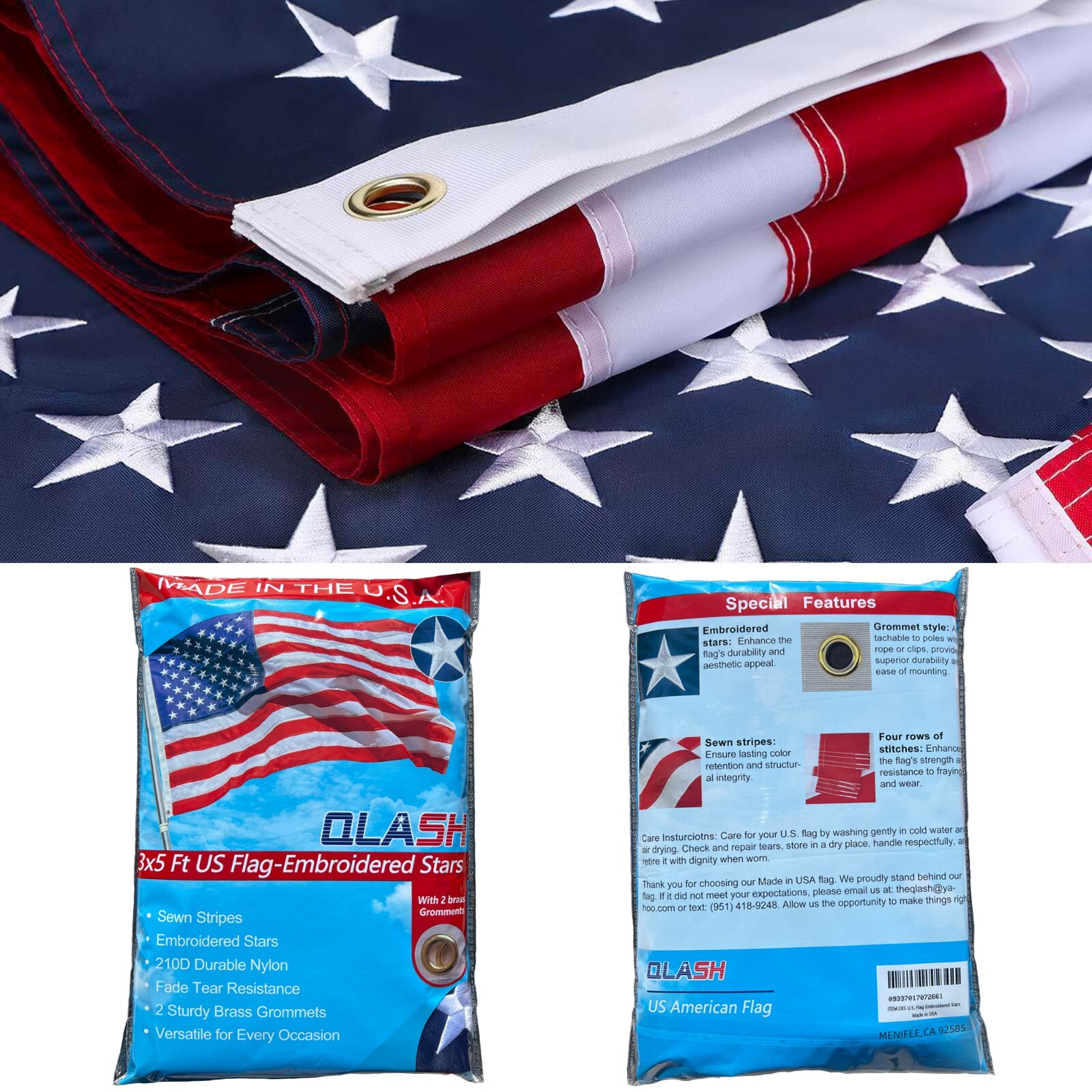 American Flag 3x5ft Embroidered Stars Outdoor Heavy Duty Nylon 100% Made IN USA gallery