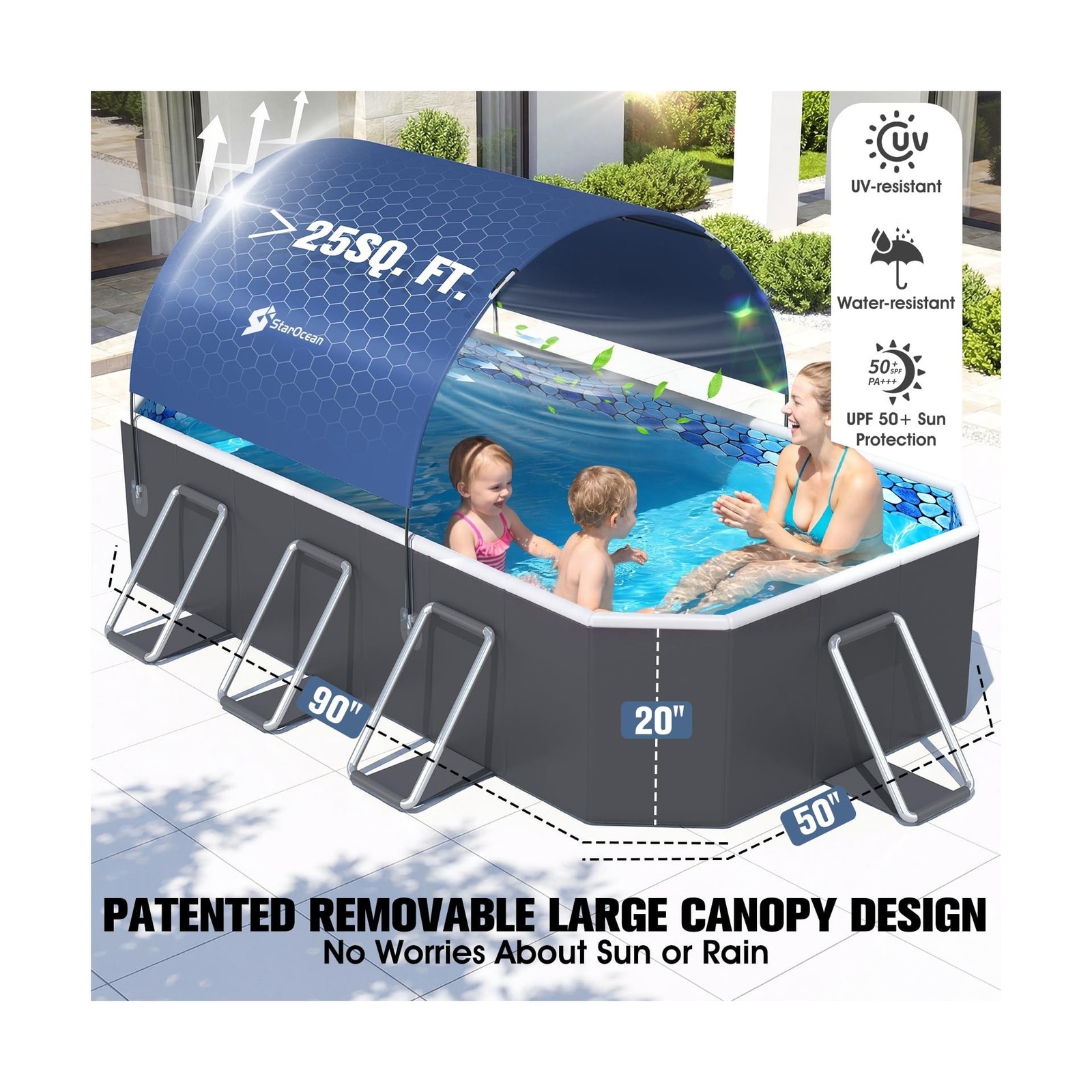 StarOcean Foldable Pool with Canopy,Non Inflatable Pool,Large Foldable Swimmi... gallery
