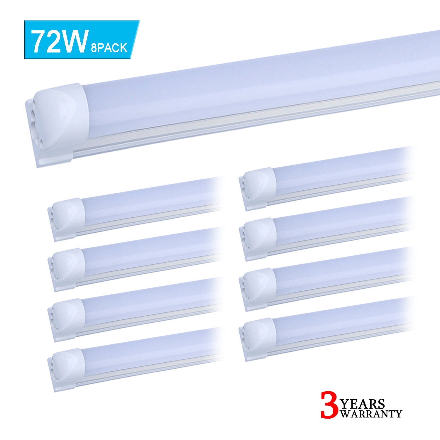 8Pack T8 8FT Led Shop Light Fixture 72W 8' Integrated Led Tube Light Bulbs 6000K gallery