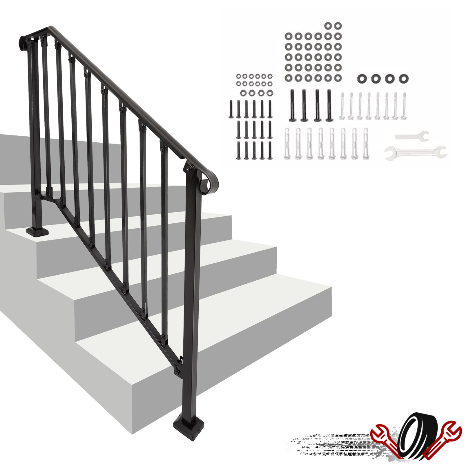 Adjustable Steel Step Handrail For 4-5 Steps Outdoor Stair Railing Universal gallery