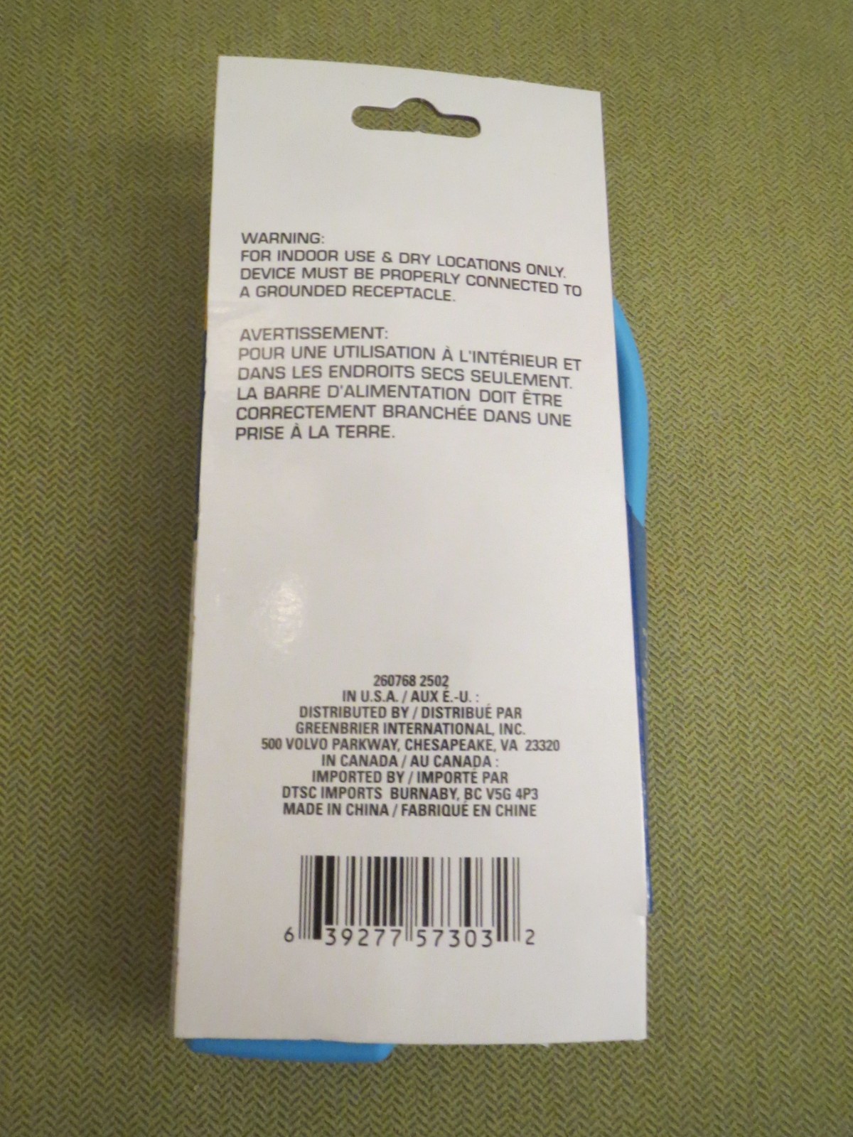 Intertek Light Blue, 3 Outlet Power Strip, 1 foot Cord, Indoor Use, NEW gallery