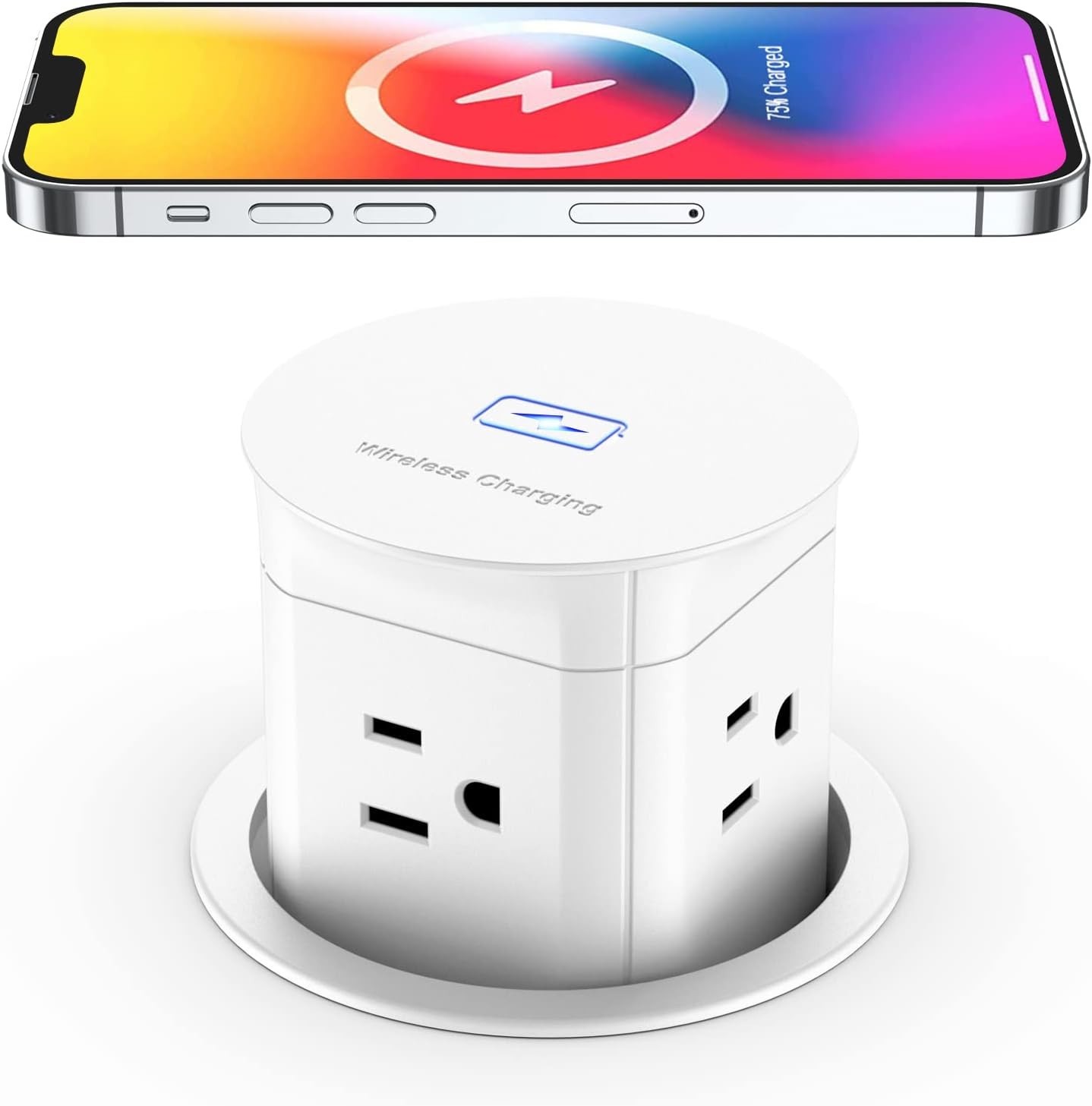 Pop Up Outlet with 15W Wireless Charger,4 Outlets 15A, Splash Resistant,3 inch D gallery