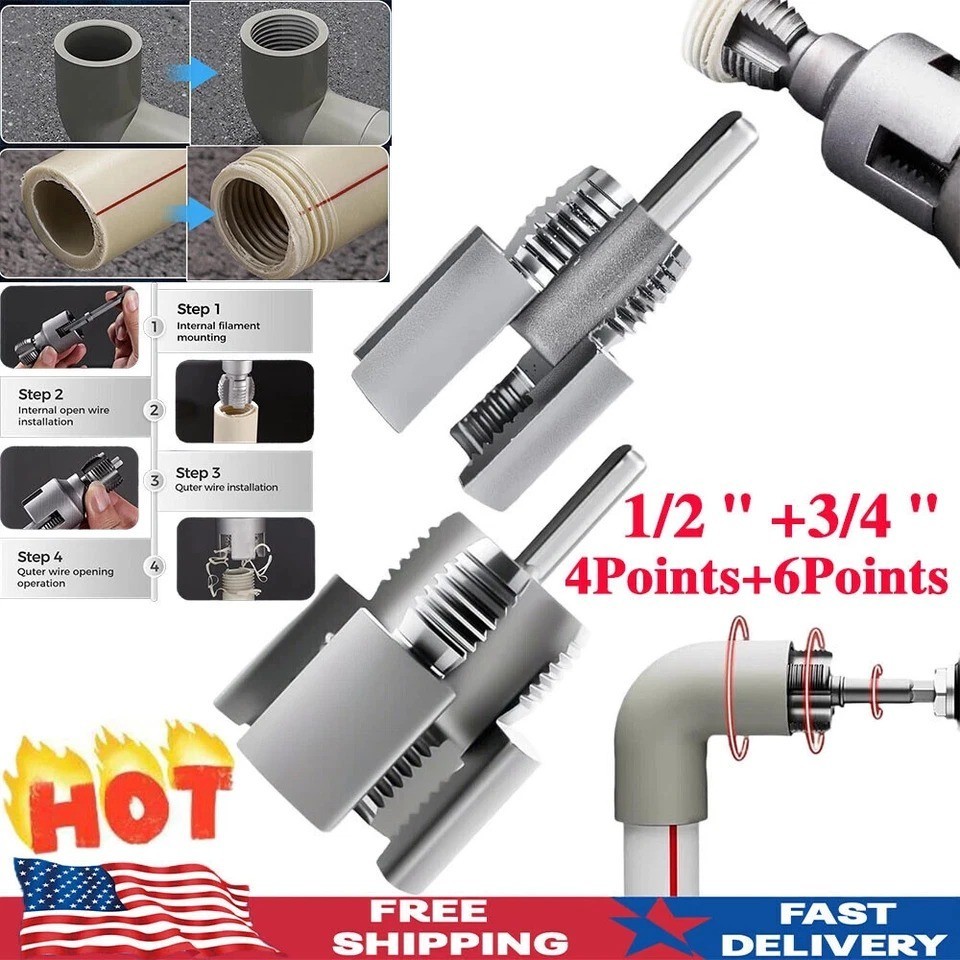 2pcs Integrated Internal & External Pipe Threading-Tool,PVC Pipe Threader Kit gallery