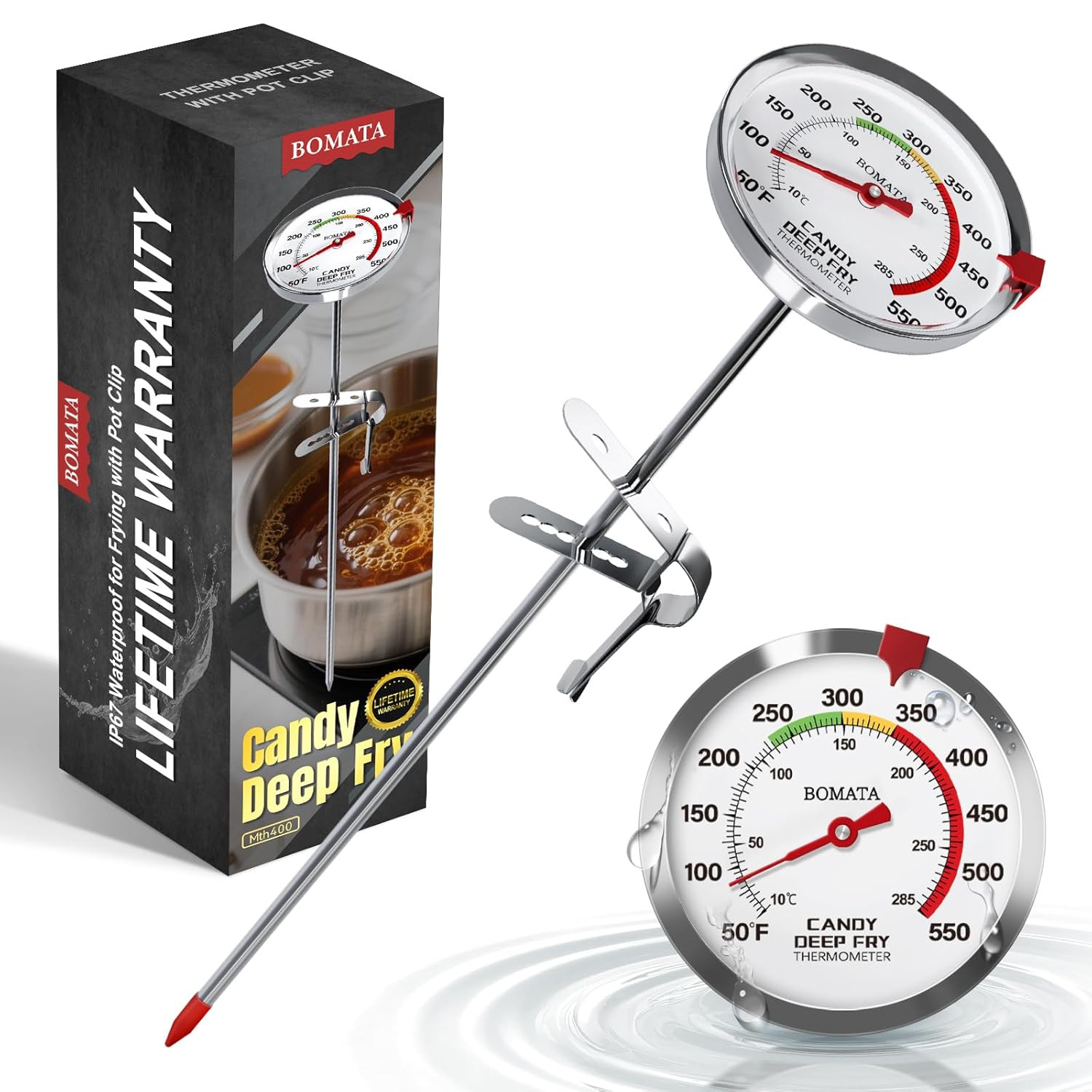Candy Thermometer with Pot Clip, Waterproof IP67 and 2.5" Display Deep Fry Oil T gallery