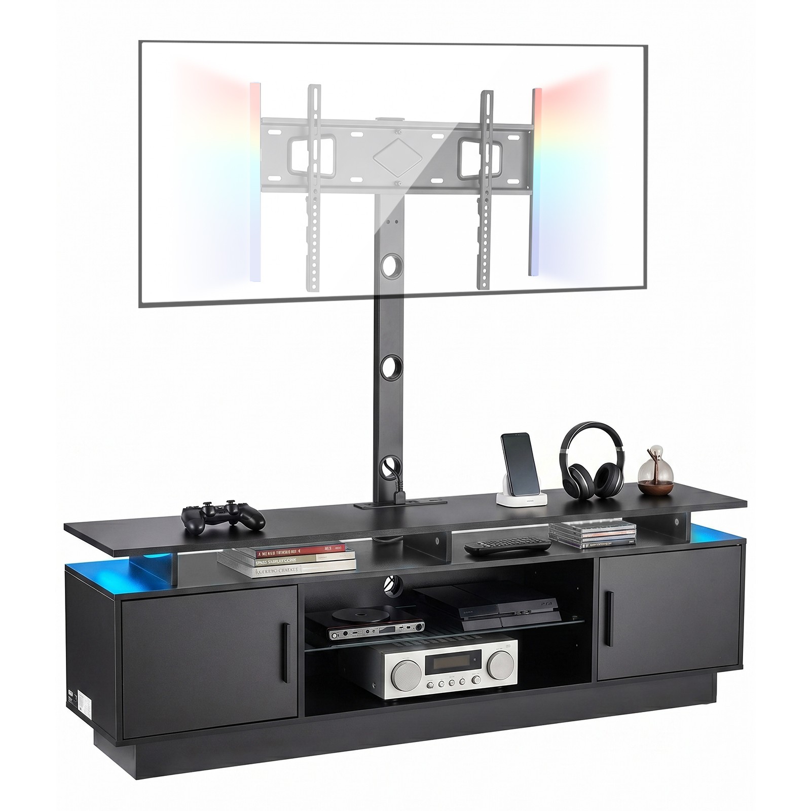 VEVOR TV Stand with Mount & Power Outlet 59.1 Inch for 32-75 Inch TVs Black gallery