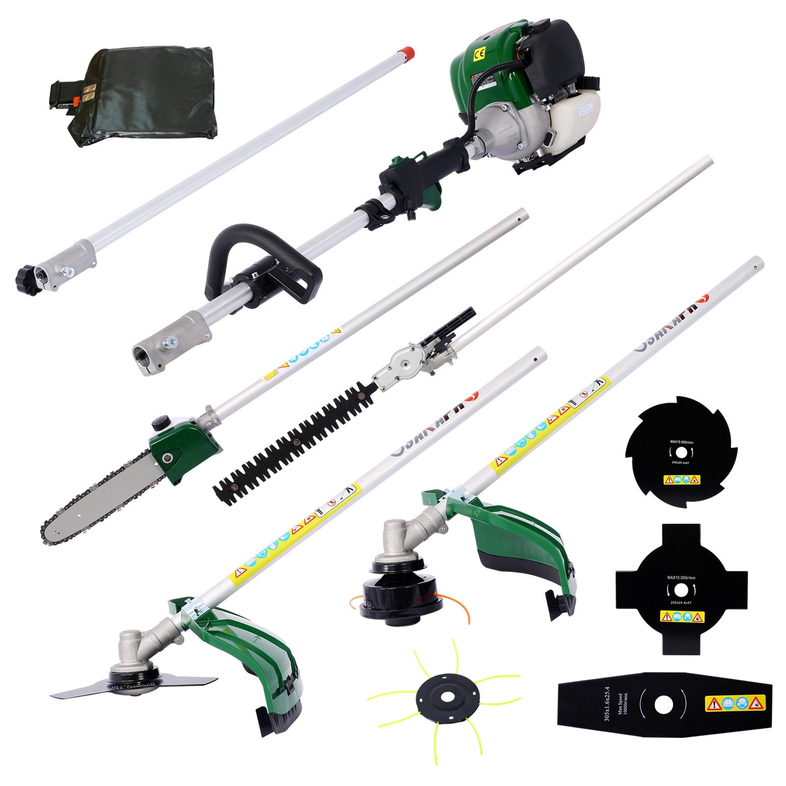 9in1 38CC 4-stroke Garden Backpack Tool System Gas Pole Saw Grass Hedge Trimmer gallery
