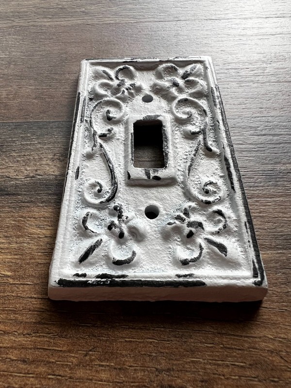 Iron Single Toggle Light Switch Wall Plate Cover, Shabby Chic White Victorian gallery