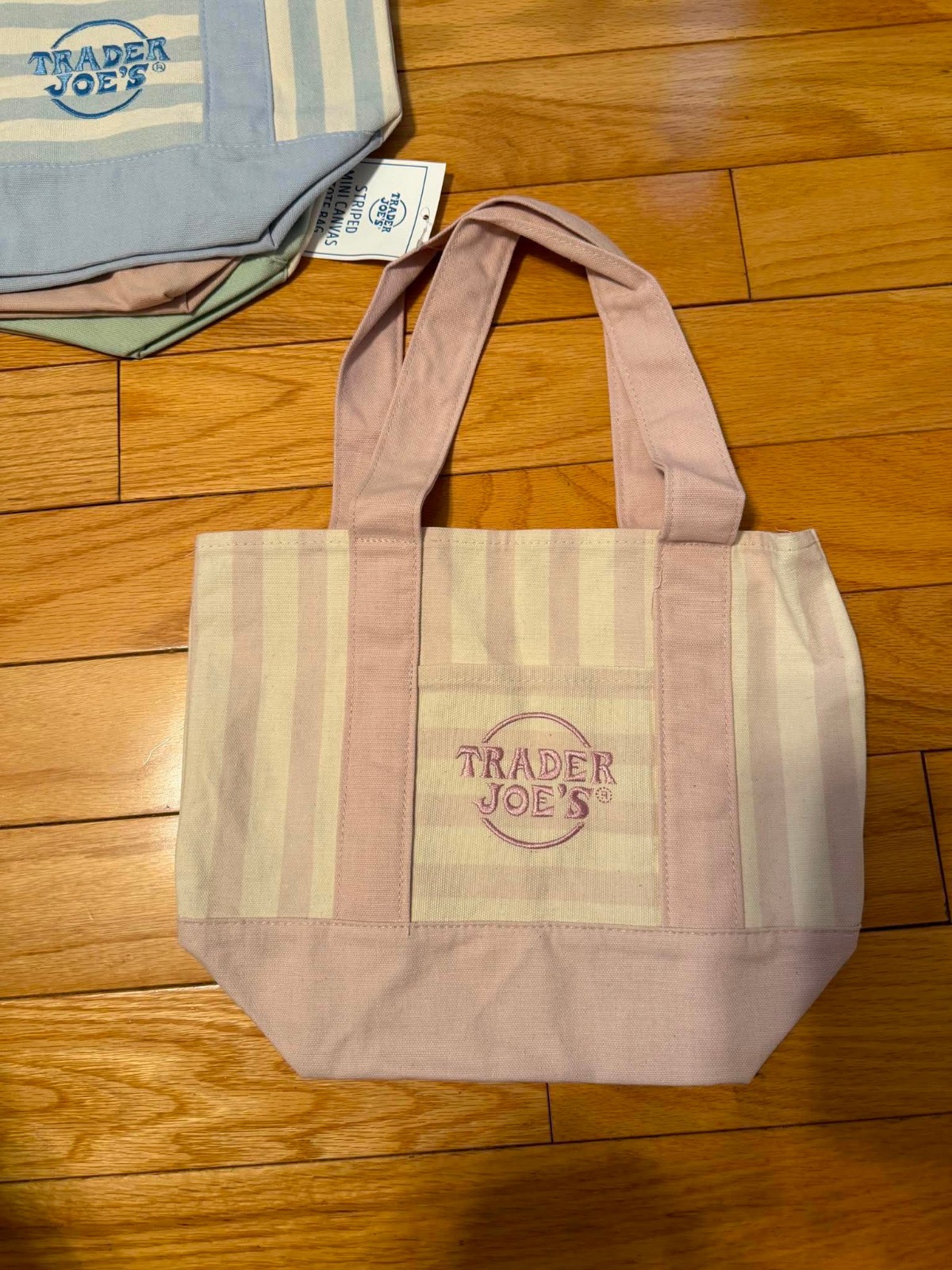 Trader Joe’s Mini Pastel Stripe Canvas Tote Bag Limited Edition Set Of 4 gallery