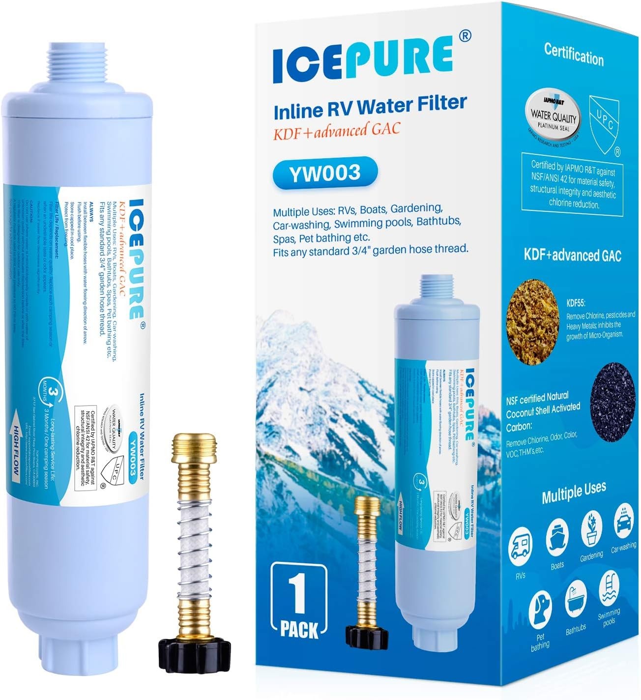 Inline Water Filter for Hose on RV Garden Pool Camper Marine Boat for Drinking, gallery