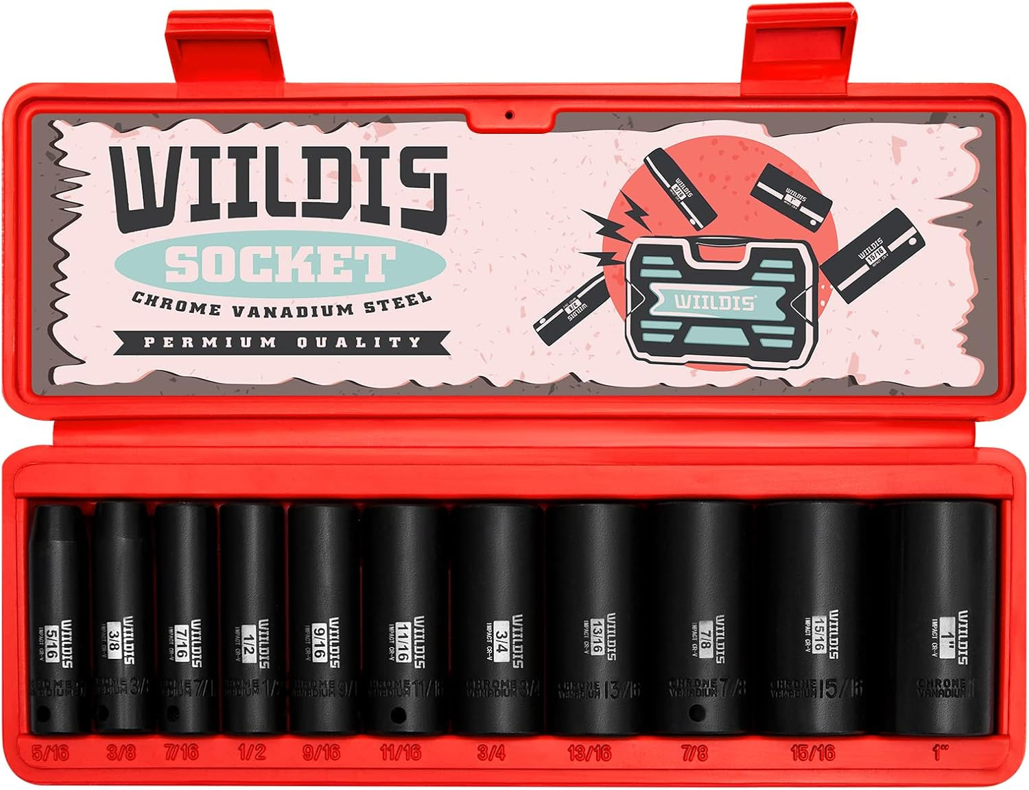 11 Pieces 3/8-Inch Drive Deep Impact Socket Set, 5/16 to 1 Inch, CR-V, SAE, 6 Po gallery