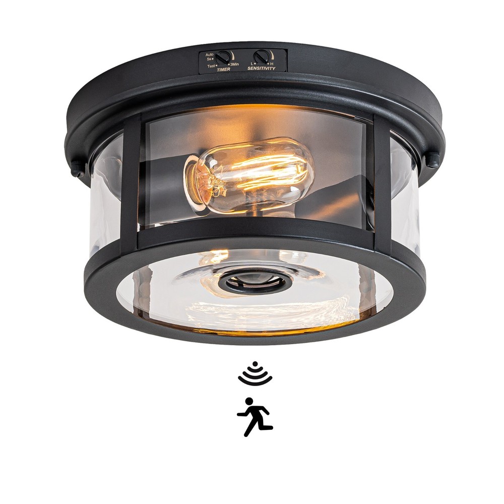 Front Porch Light Ceiling Mount Adjustable Sensor 2-Light Black Ceiling Light