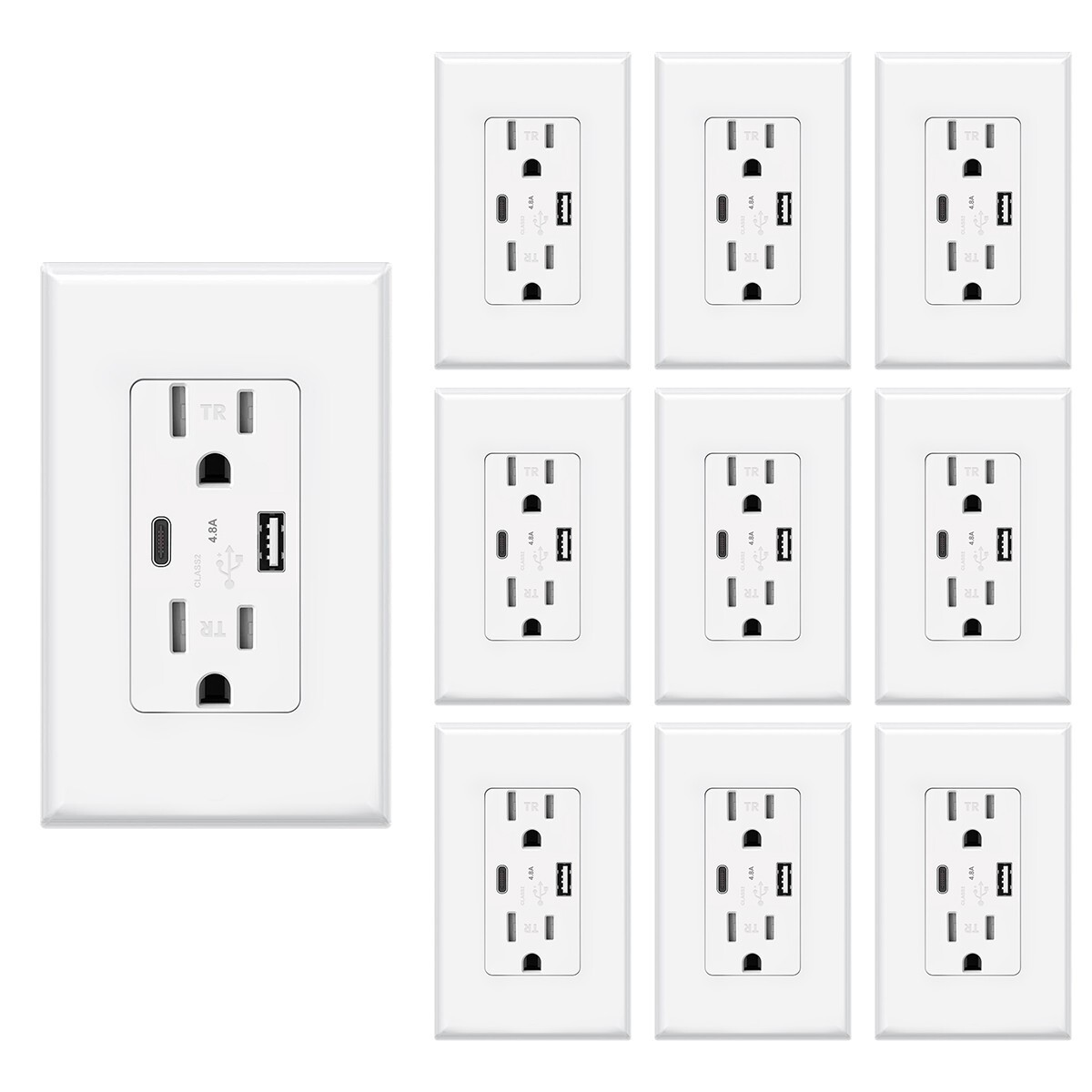 10Pack USB Type C Wall Outlet Duplex Receptacle 15A, Smart 4.8A Quick Charging gallery