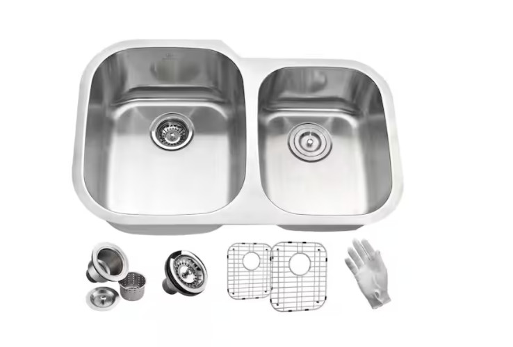 Anzzi MOORE Series Undermount Stainless Steel 32" 0-Hole 2-Bowl Kitchen Sink