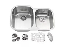 Anzzi MOORE Series Undermount Stainless Steel 32″ 0-Hole 2-Bowl Kitchen Sink