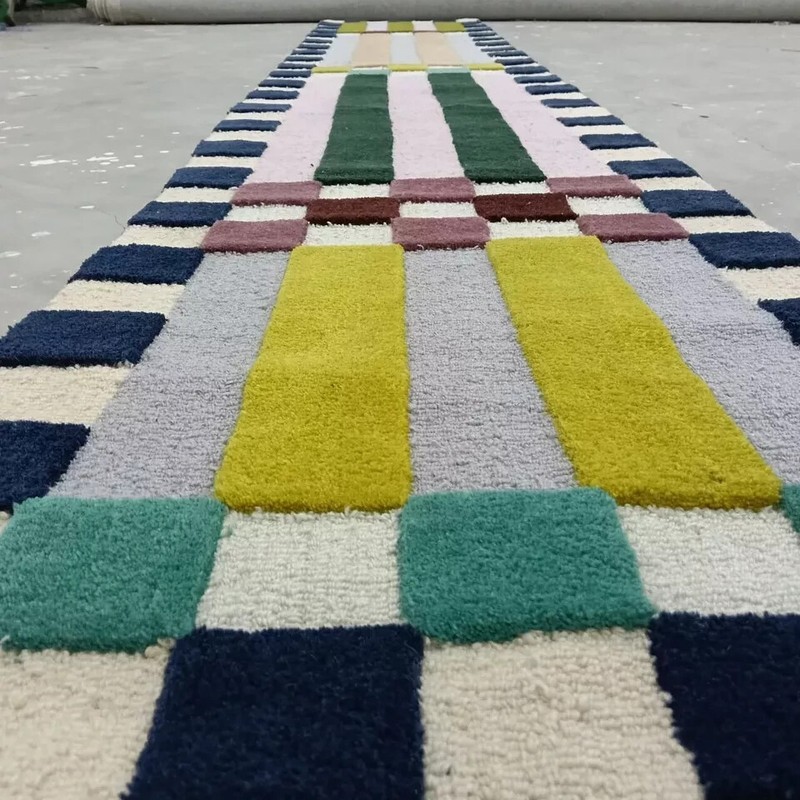 Hoxton Checkered Runner Loop & Cut Hand Tufted Handmade Rug Pure 100%Nz Wool gallery