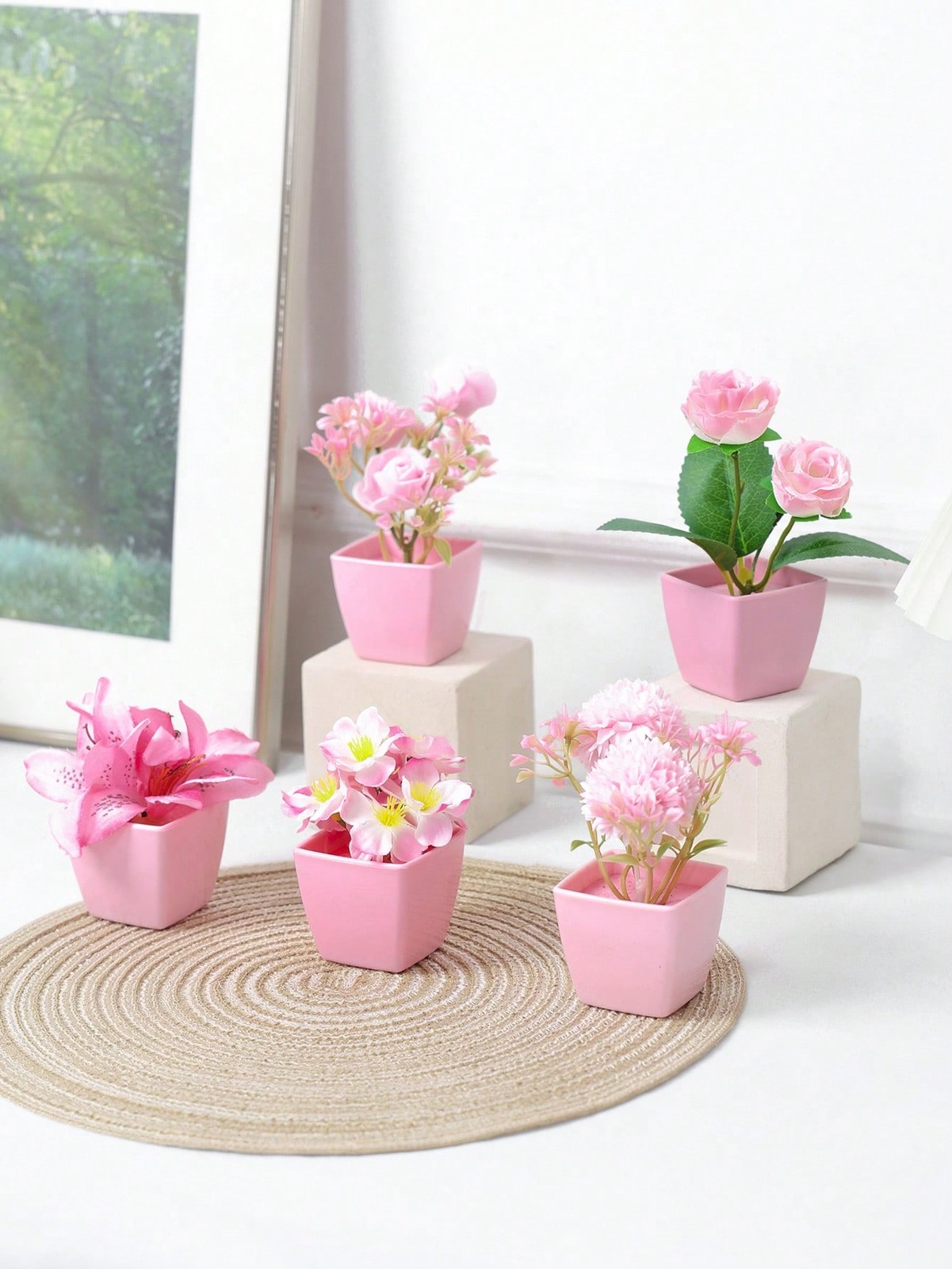 5pcs Mini Pink Artificial Potted Plants 231258ZH5-5PCS Home Decor Gift gallery