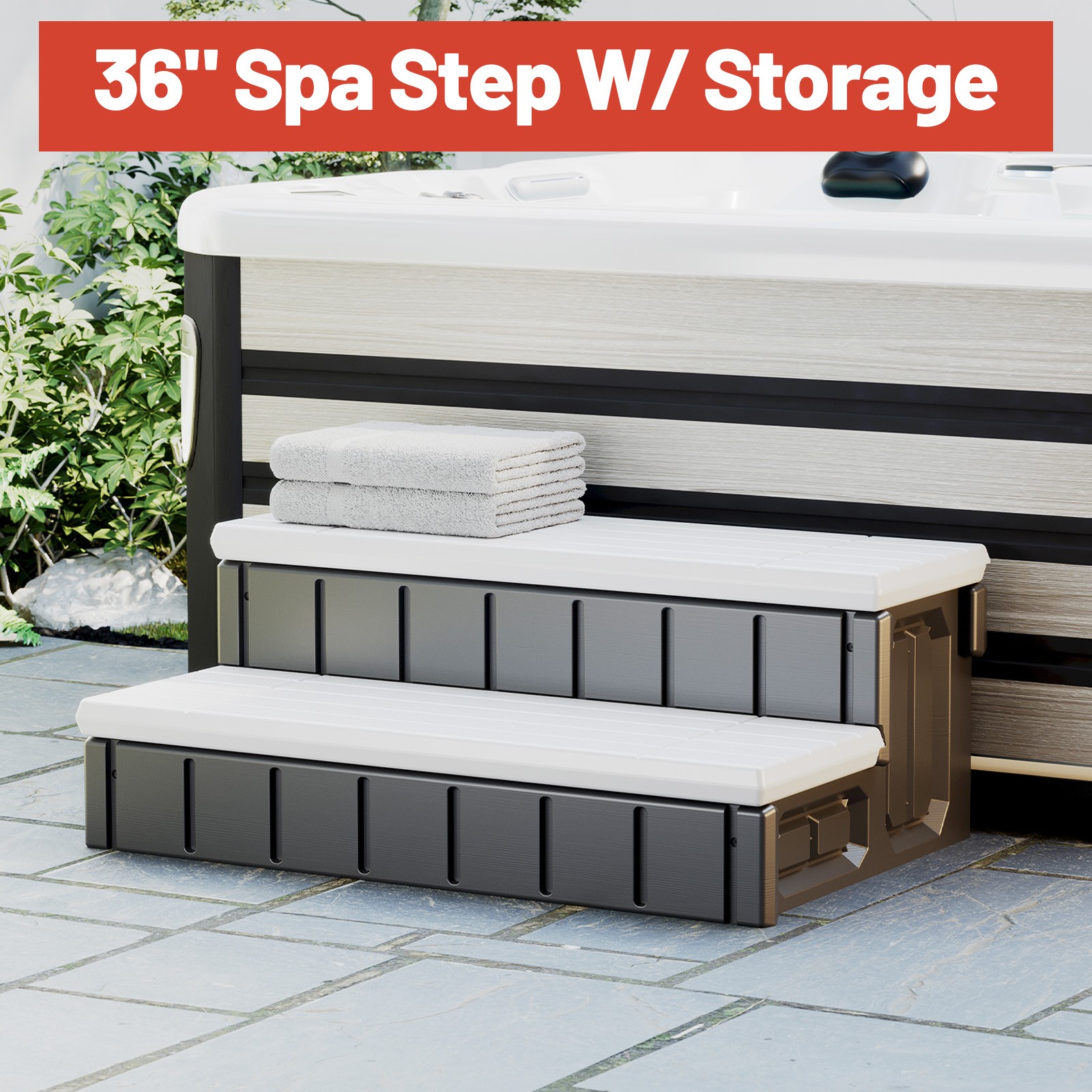 36" Universal Spa Hot Tub Outdoor Steps Slip-Resistant W/ Large Hidden Storage gallery