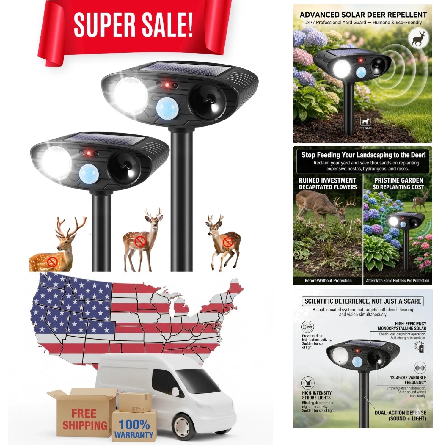 Humane Ultrasonic Animal Repellent - 2-Pack Solar Deer & Wildlife Deterrent gallery