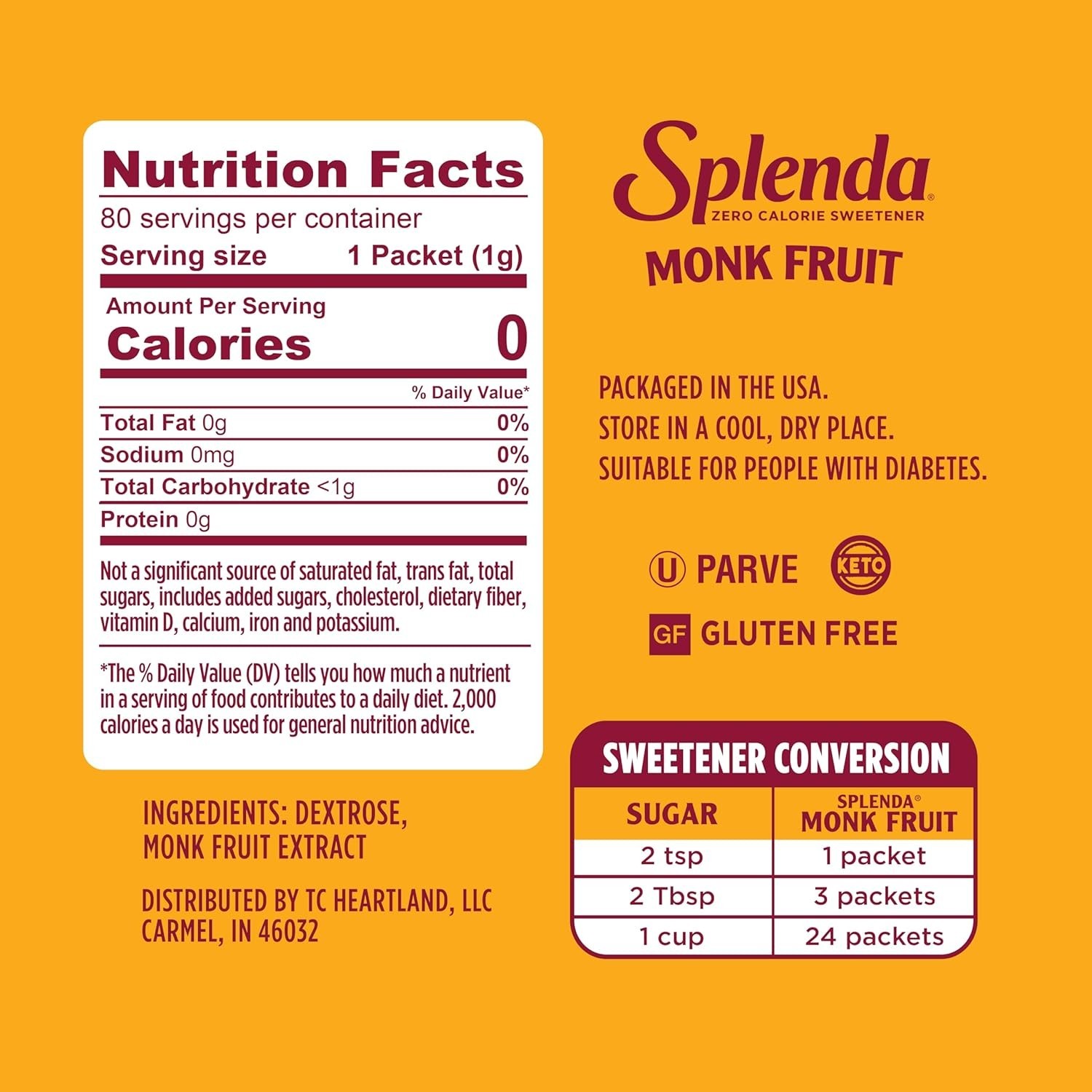 SPLENDA Monk Fruit Zero Calorie Plant Based Sweetener Substitute, (80 Count) gallery