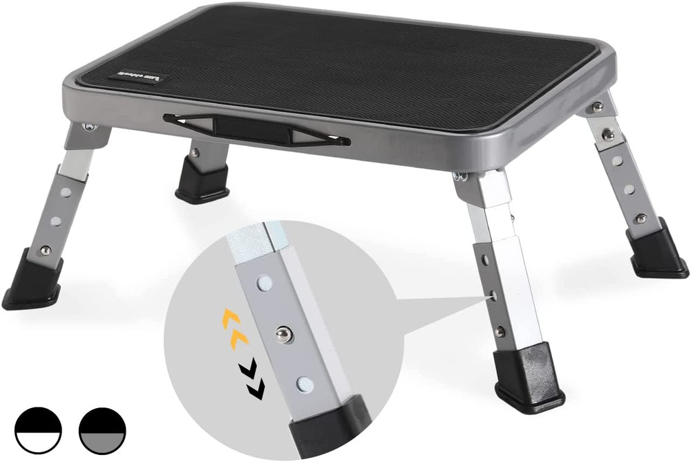 3 Levels Adjustable Folding Step Stools for Adults Sturdy Metal RV Step Stool