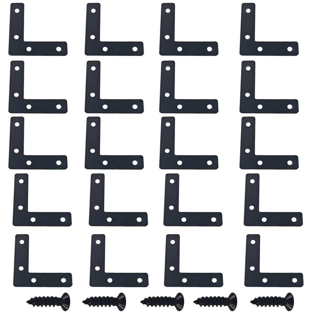 20PCS (60x60mm) Flat L Brackets Corner Braces, Heavy Duty 2.36" x 2.36" Black