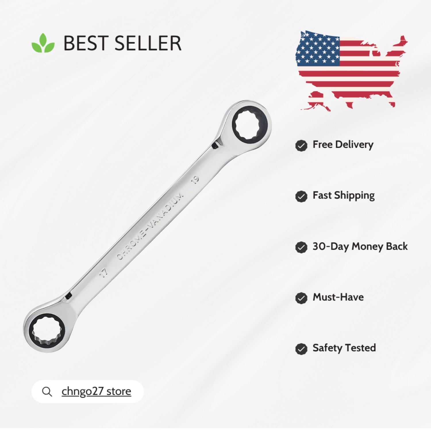 Double Box End Ratcheting Wrench 17mm x 19mm - Effortless Precision gallery