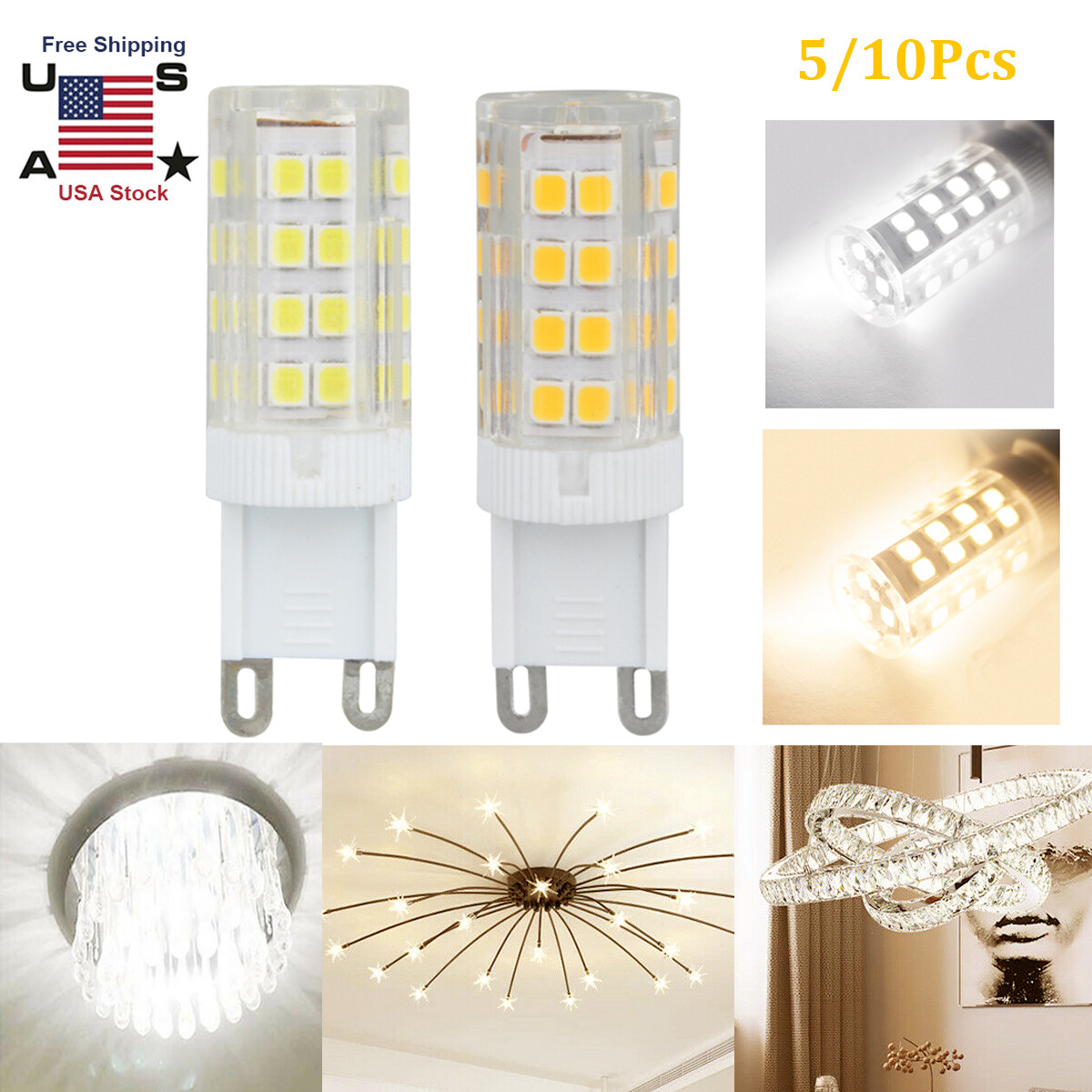 5/10Pack G9 7W LED Corn Bulb Lamp 6000K 2835 51-SMD Daylight Home Decor Light gallery