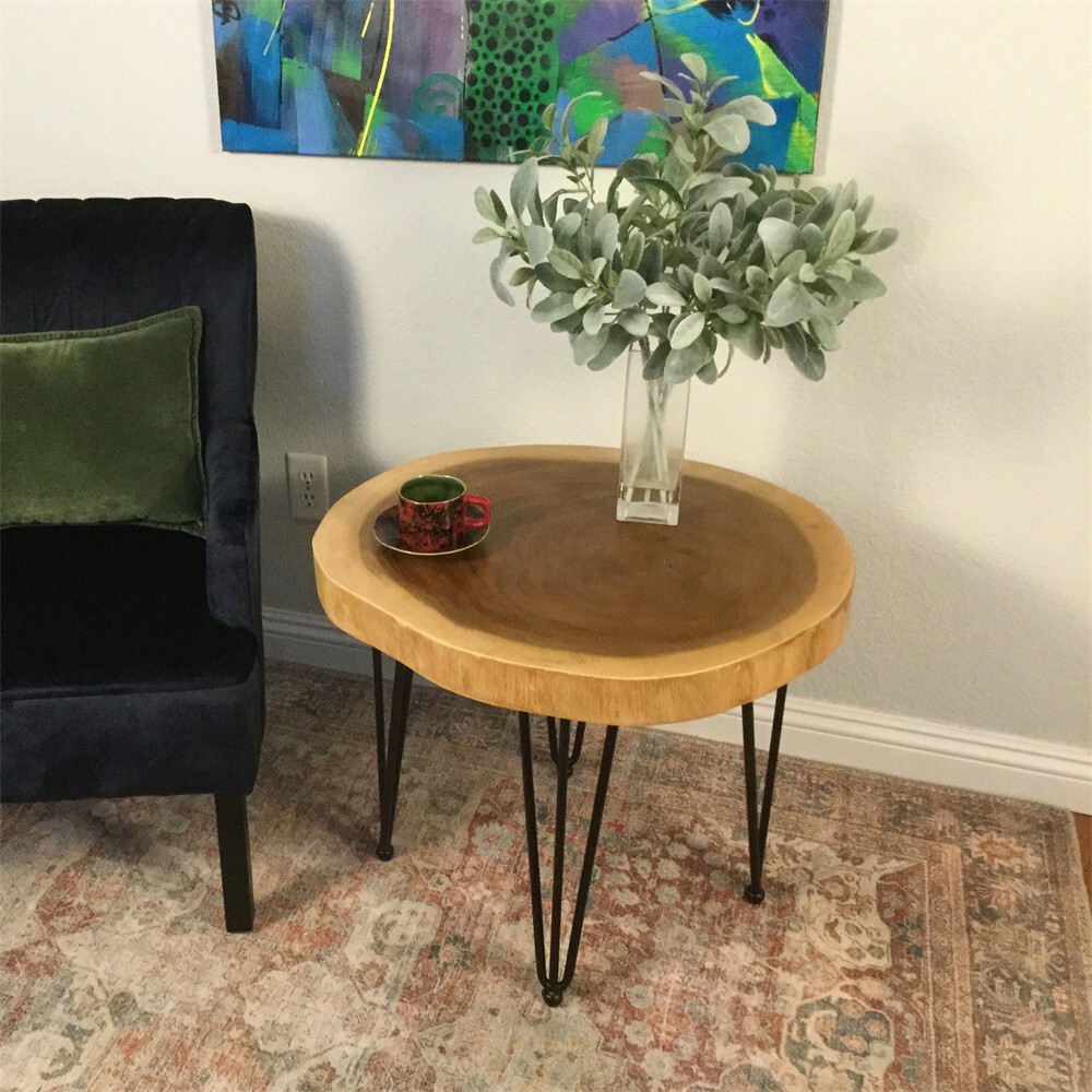 Rustic Natural Round End Table Wood Side Table, Nightstand, Plant Stand gallery
