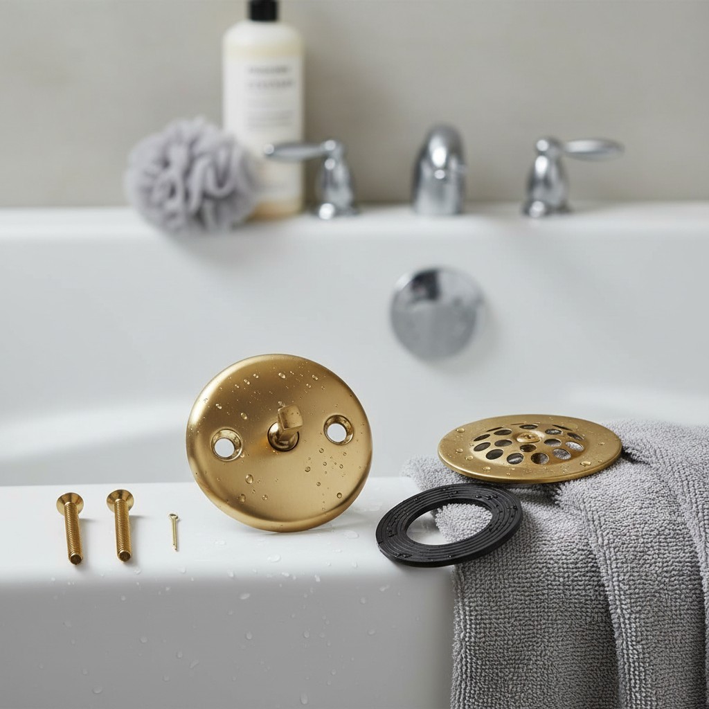 Trip Lever Tub Trim Kit Set, Brushed Gold Overflow, Drain & Strainer gallery