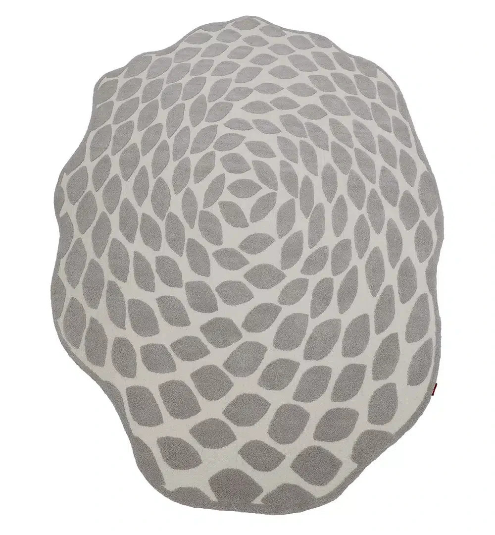 Modern Leaf Pattern Area Rug 5x8FT Irregular Shape Hand Tufted Carpet Gray Crea gallery