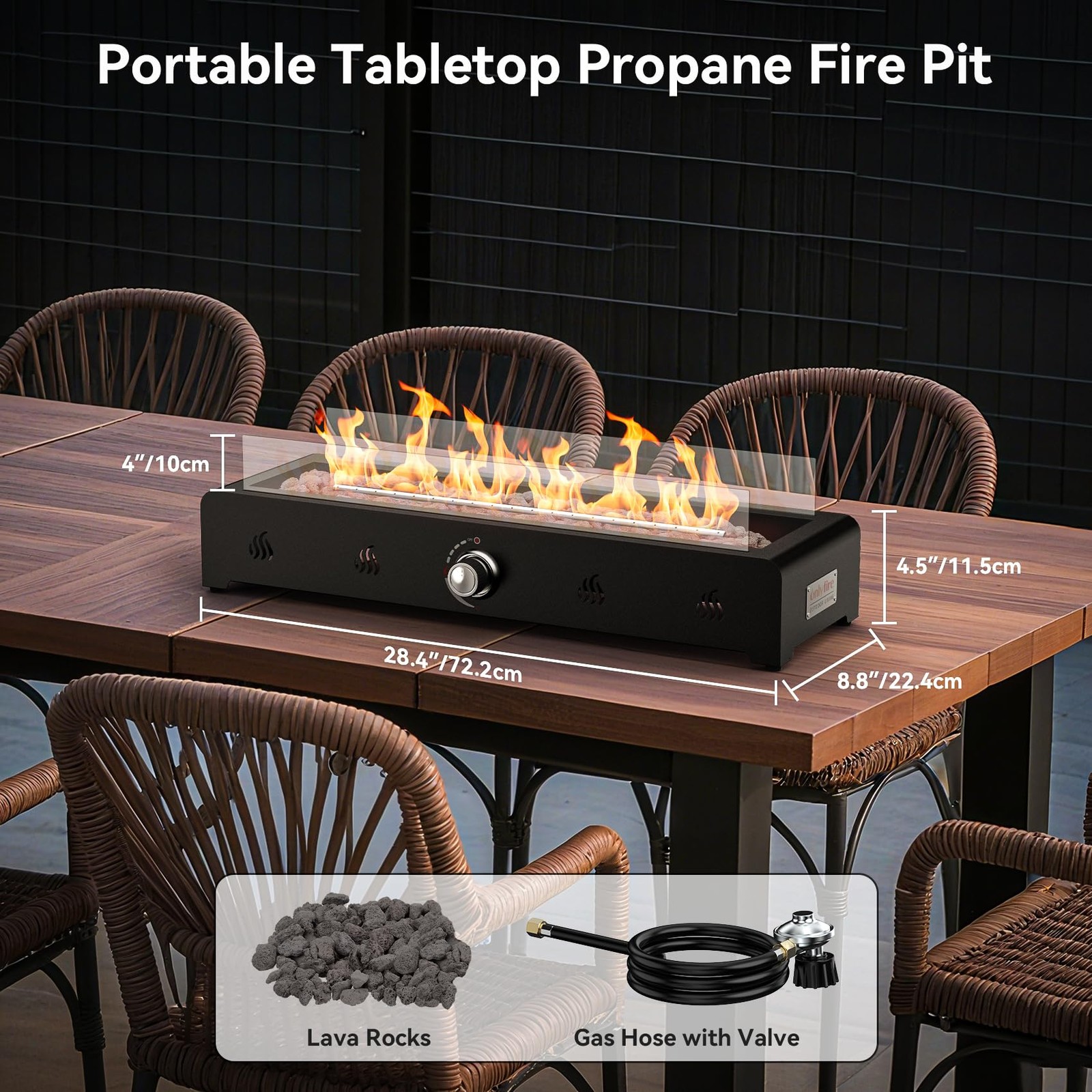 28'' Tabletop Fire Pit, Outdoor Propane Gas Firepit Side-Mounted for Most Tab... gallery