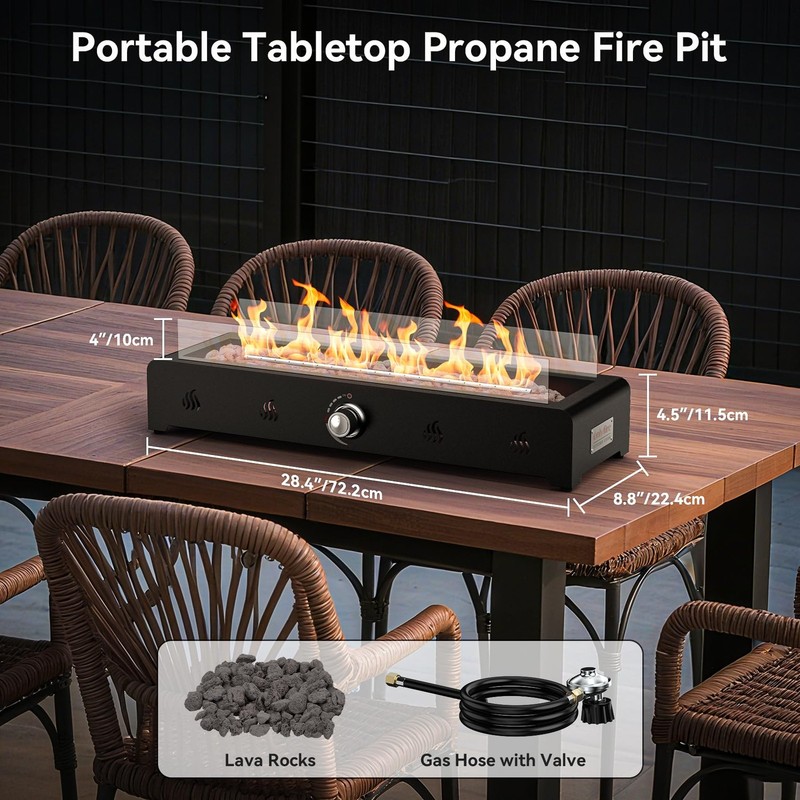 28'' Tabletop Fire Pit, Outdoor Propane Gas Firepit Side-Mounted for Most Tab... gallery