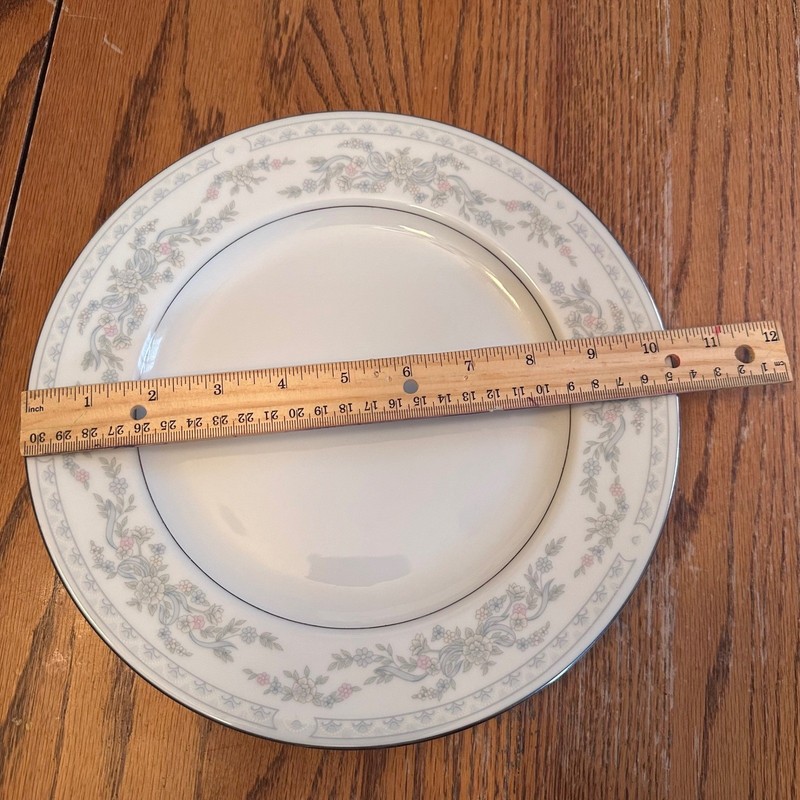 Excel Somerset Dinner Plate 10.75" White Floral Blue Pink Ribbon Excellent gallery