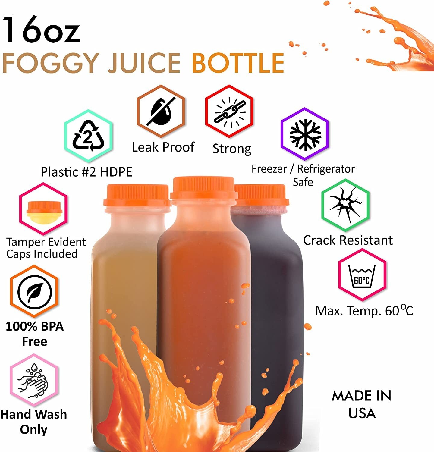 150 Pack Empty Translucent Plastic Juice Bottles with Tamper Evident Caps 16 Oz. gallery