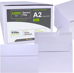 1000 Pcs White A2 Invitation Envelopes, Peel & Press Self Seal, 4 3/8 X 5 3/4 Sq